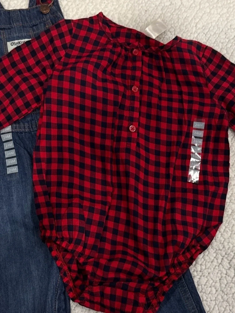 Oshkosh B’Gosh Red Plaid Lined Overalls & Buffalo Shirt Outfit. Brand New!